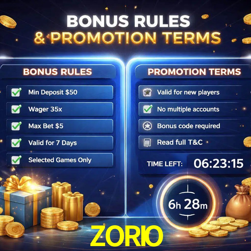 Reglas de promoción ZORIO y condiciones de bonos explicadas visualmente
